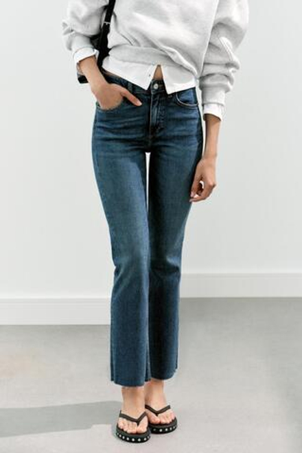 ZARA ДЖИНСЫ TRF CROPPED FLARE С ВЫСОКОЙ ПОСАДКОЙ, СИНИЙ