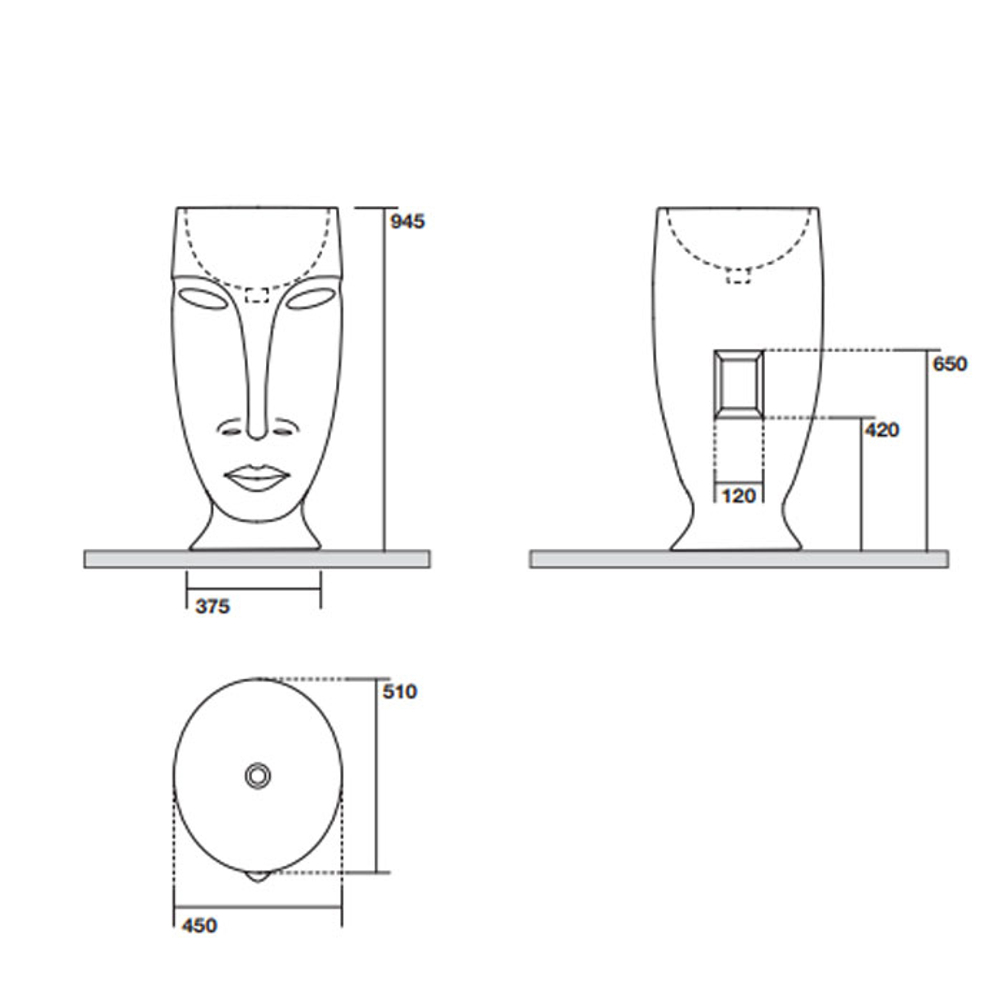 Раковина Kerasan Artwork Moloco 474001 напольная 45 см