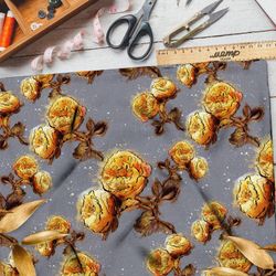 Ткань блэкаут золотые пионы