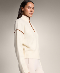 Oysho Свитер с высоким воротником и контрастными деталями, светлый экрю