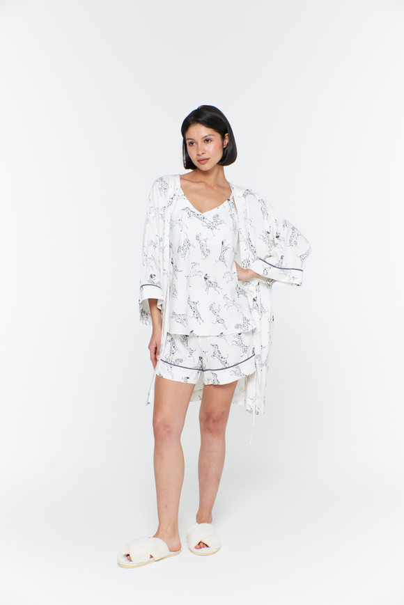 Халат из вискозы с кантом и далматинцами мини