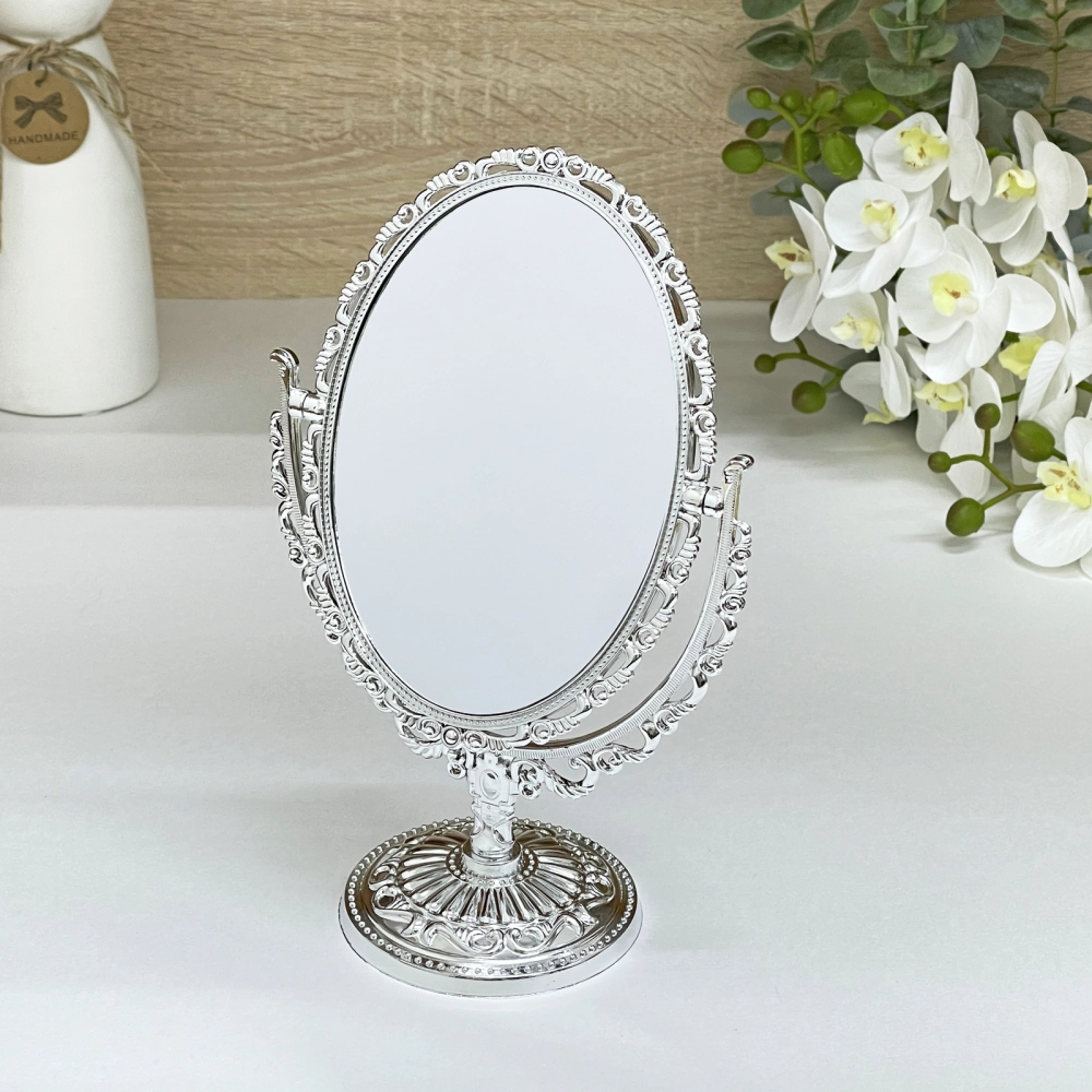 Зеркало настольное в пластиковой оправе «Версаль - Овал», цвет серебро, двухстороннее, 24.5см
