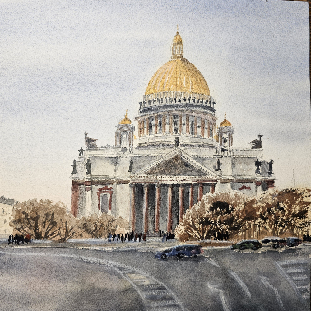 Картина авторская акварельная в паспарту 40х50 см на стену для интерьера "На пороге весны"