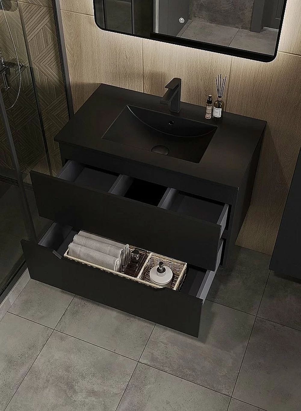 Тумба с раковиной Orange Line 80 Li-80Tub+BLRA черный