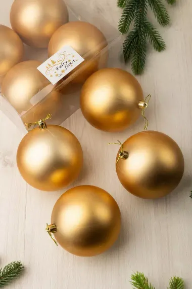 Набор пластиковых шаров Глория 100 мм., золотой матовый, 4 шт., ЕлкиТорг (150401)