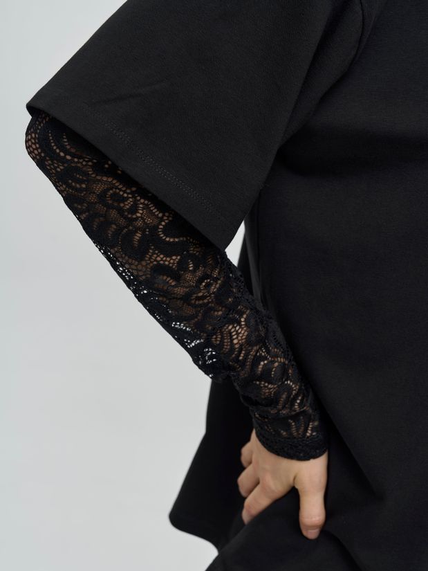 Лонгслив рукава из гипюра, черный