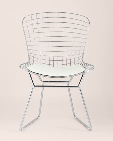 Стул обеденный Bertoia хромированный с белой подушкой