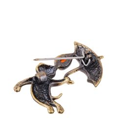 AM-3795 Брошь «Кошечка под зонтиком» (латунь, янтарь)