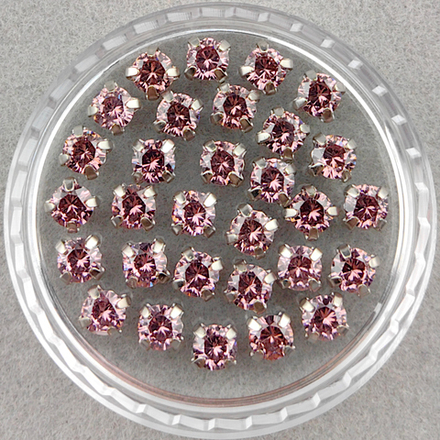 Фианиты шатоны в оправах, родолитовый/платина