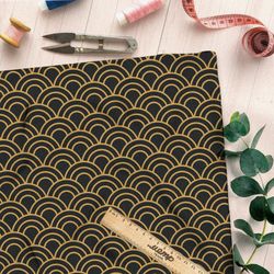 Ткань блэкаут золотые волны на чёрном