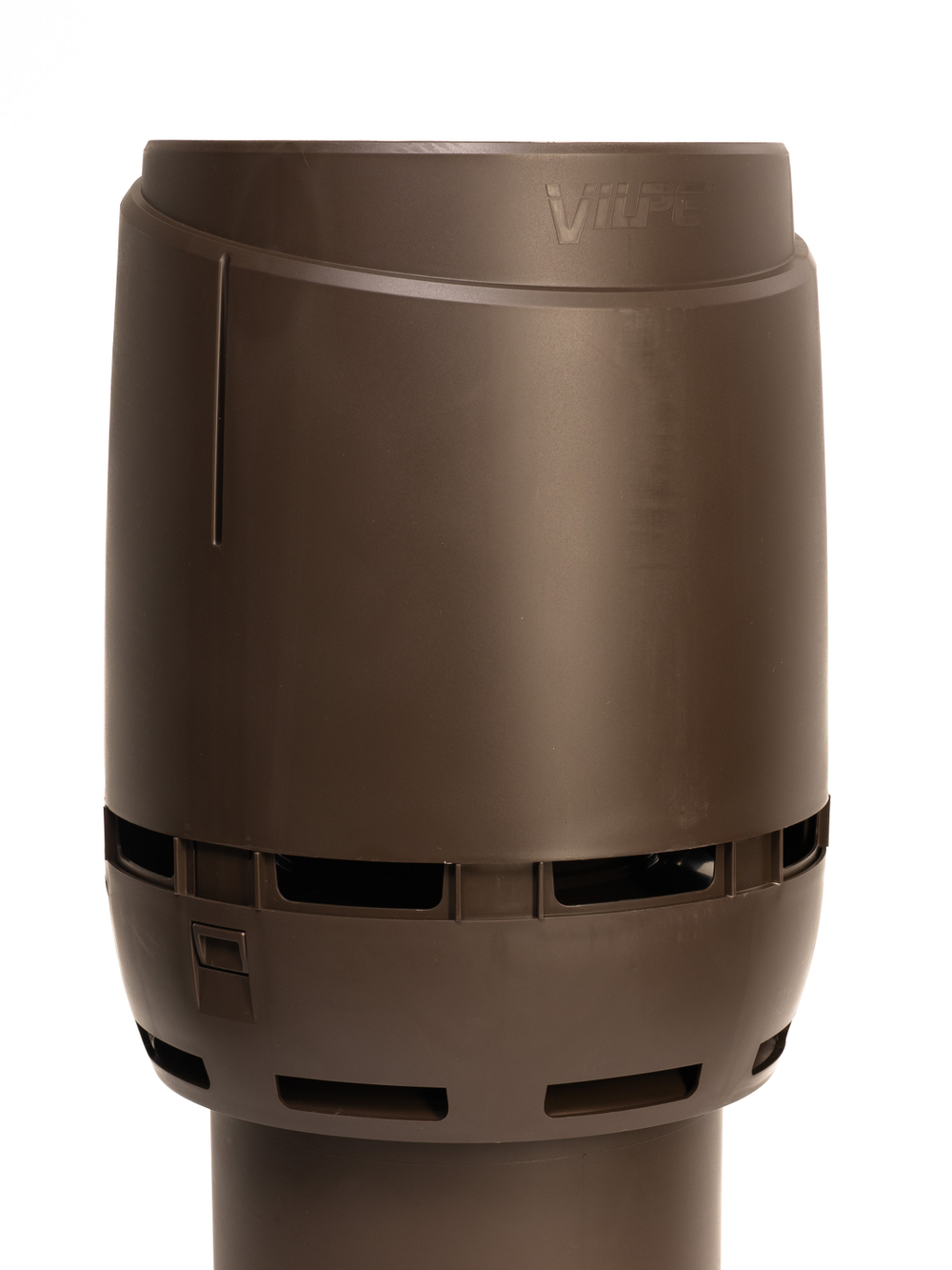 Комплект вентиляции: Вентиляционный выход изолированный Vilpe D160/225 утепленный высота H=500 мм, проходной элемент PROF-21 для металлопрофиля кровельного профнастила С21, колпак Ø 230 мм, коричневый