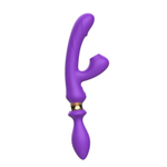 Фиолетовый двусторонний вибромассажёр с клиторальным отростком - 30 см. (Цвет: фиолетовый)