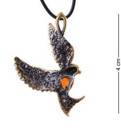 AM-3387 Подвеска «Ласточка на высоте» (латунь, янтарь)