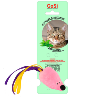 Gosi Игрушка для кошки Мышь с мятой розовый мех с хвостом из лент