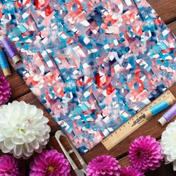 Ткань кулирная гладь розовао-голубая мозаика