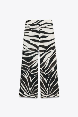 ZARA БРЮКИ С АНИМАЛИСТИЧЕСКИМ ПРИНТОМ — ZW COLLECTION, ЭКРЮ / ЧЕРНЫЙ