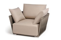 "Форли" кресло плетеное из роупа, каркас алюминий светло-серый (RAL7035) муар, роуп серо-коричневый 23мм, ткань Mossle бежевая