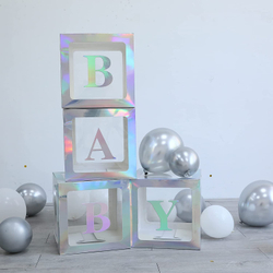 Декоративные коробки для шариков с воздухом с надписью Baby перламутровые