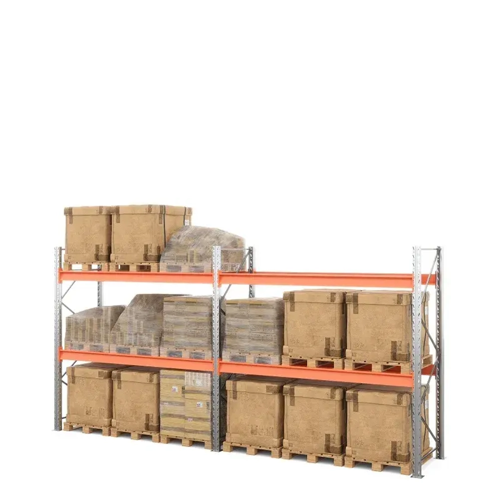 Две секции стеллажа паллетного фронтального 2500х2700х1100 мм (70.1.5). Ярусы: пол+2