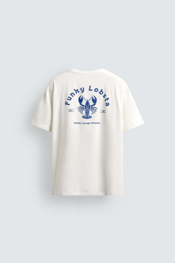 ZARA ФУТБОЛКА С ПРИНТОМ «ЛОБСТЕР», ЖЕЛТОВАТО-БЕЛЫЙ