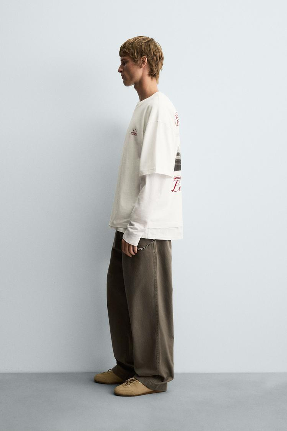 ZARA ФУТБОЛКА С ФОТОПРИНТОМ, ЖЕЛТОВАТО-БЕЛЫЙ