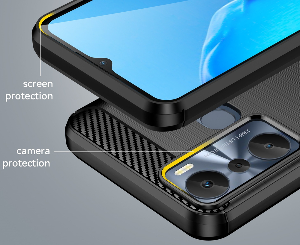 Защитный чехол в стиле карбон на смартфон Infinix Hot 20i, мягкий отклик кнопок, серия Carbon от Caseport