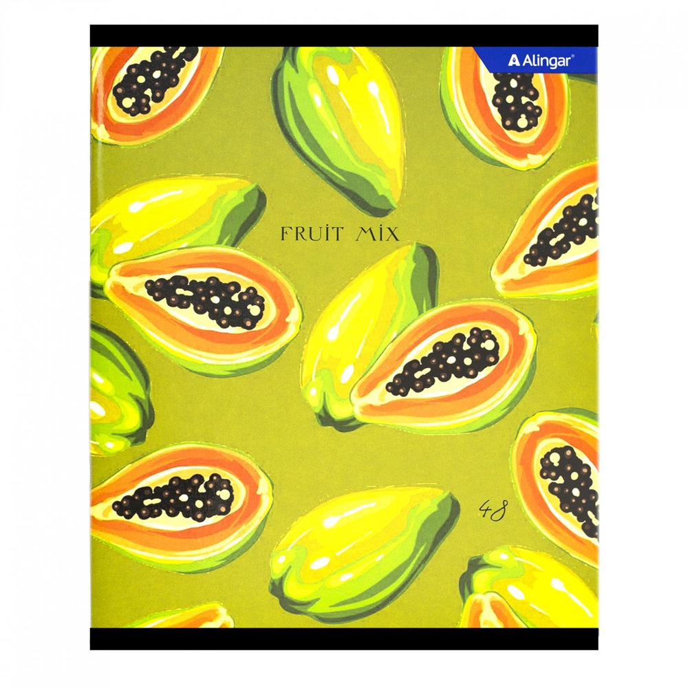 Тетрадь 48л., А5, клетка, Alingar "Экзотические фрукты", скрепка, мелованный картон (стандарт), выб УФ лак, блок офсет, 4 дизайна в пленке т/у