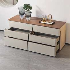 Комод с 6 ящиками Fidelio, шпон ореха, серая экокожа