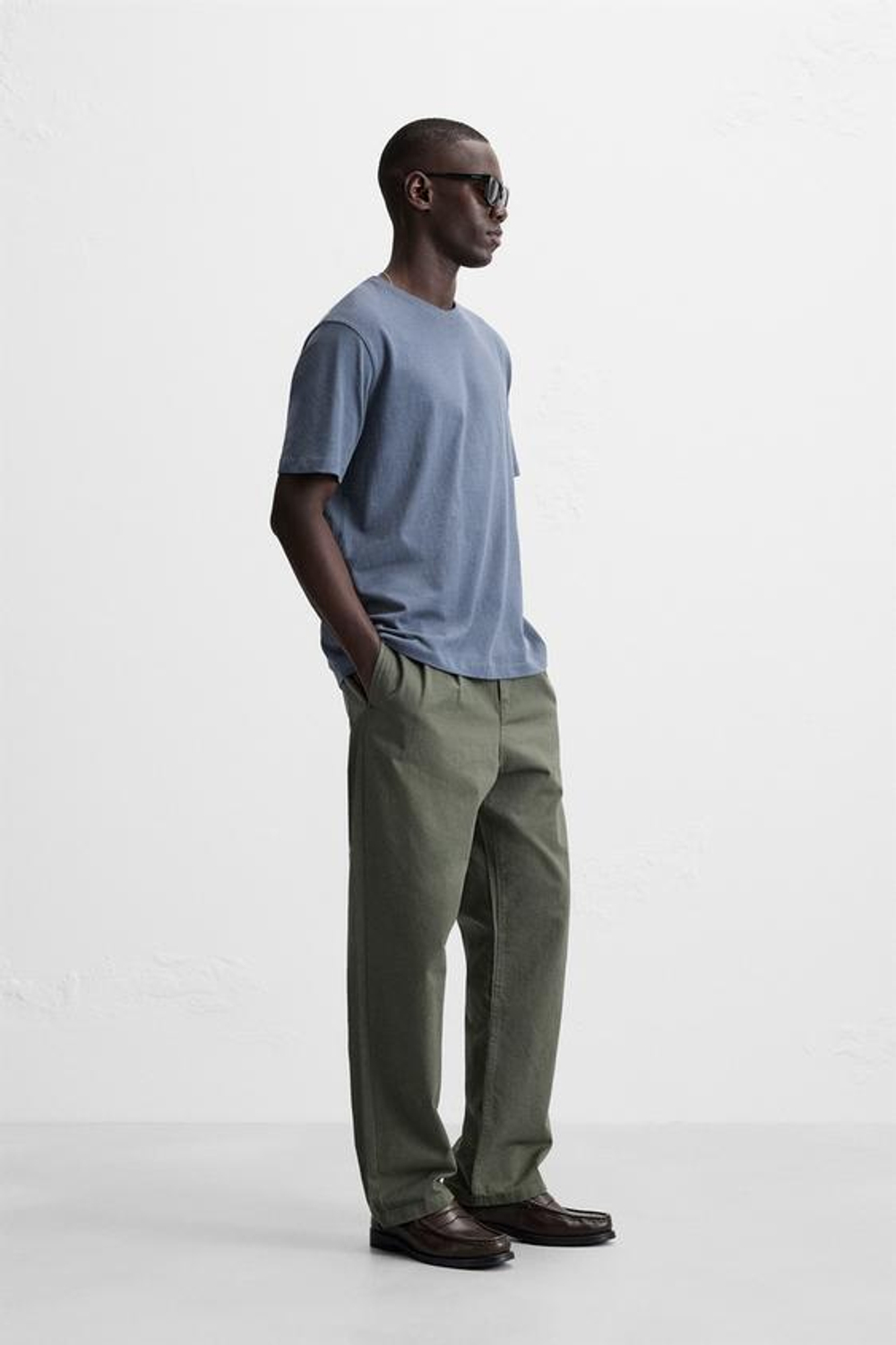 ZARA БАЗОВАЯ ФУТБОЛКА MEDIUM WEIGHT, СЕРО-СИНИЙ