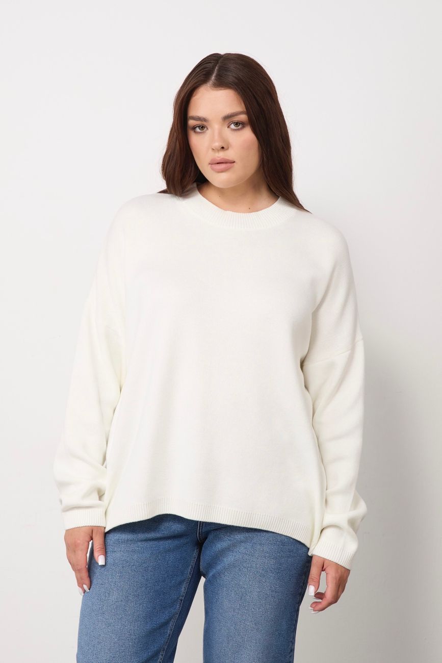 Джемпер вязаный с круглым вырезом, молочный