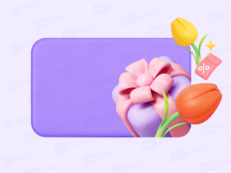 3D макет подарочного сертификата со скидкой и цветами для летней акции