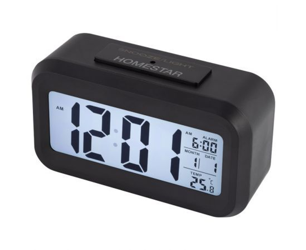 Часы-будильник HS-0110 черные, 13.5х7.5х4.5см, 3хААА (в комплект не входит), 104305 HomeStar