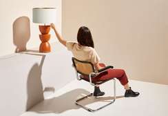 Настольная лампа Metric золотой металл, белый абажур