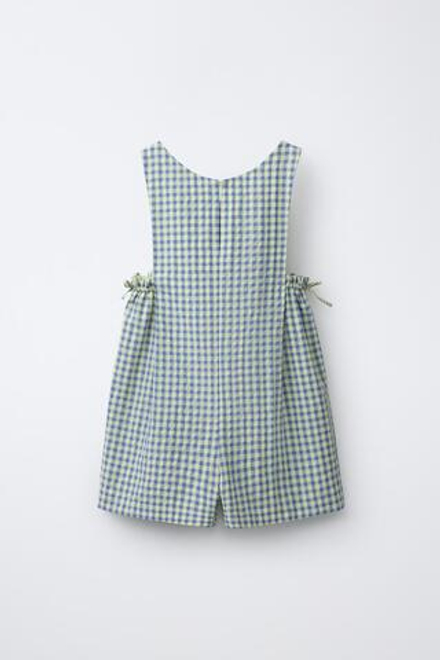 ZARA КОРОТКИЙ КОМБИНЕЗОН В КЛЕТКУ ВИШИ С БАНТАМИ, ЖЕЛТЫЙ