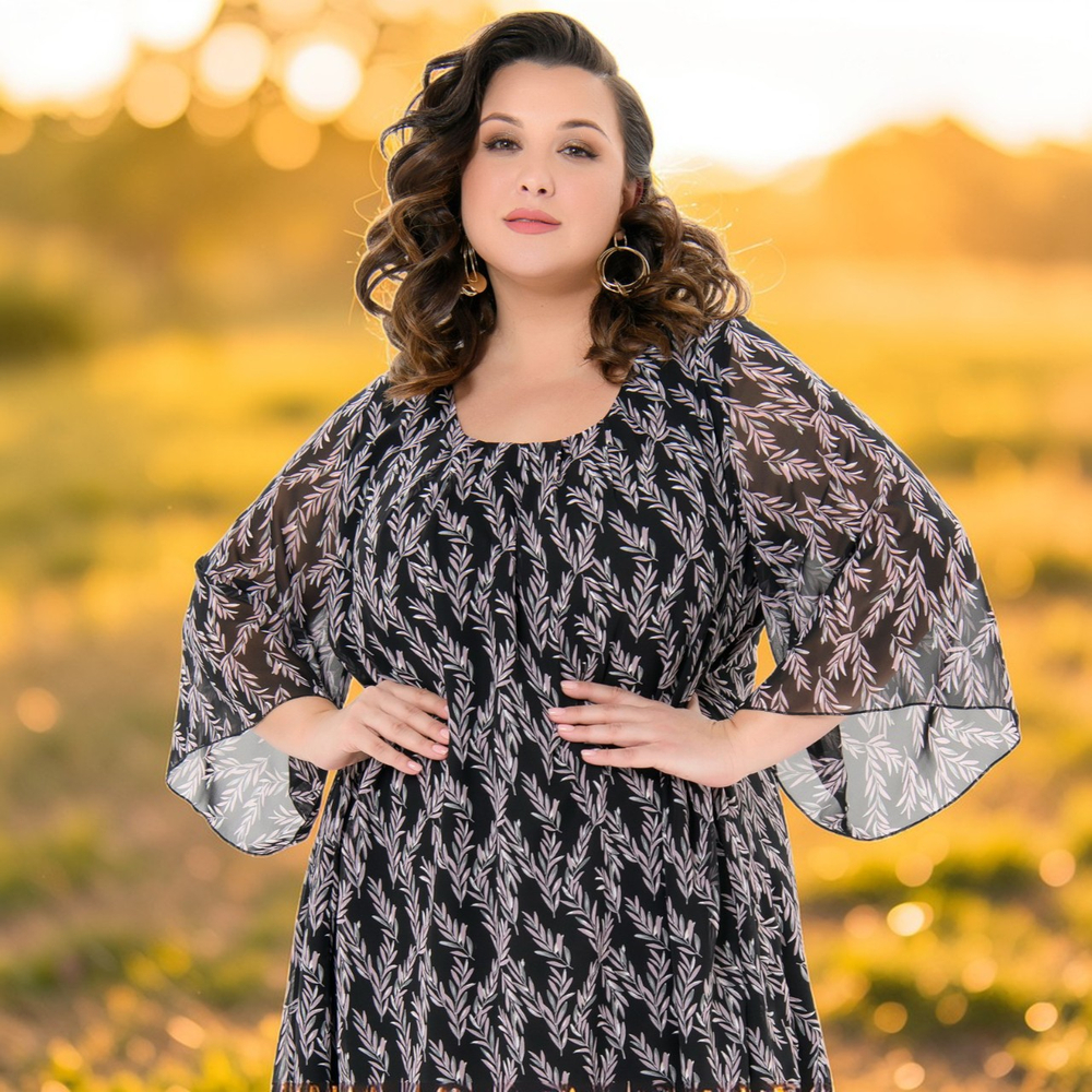 Платье трапеция, шифон Веточки