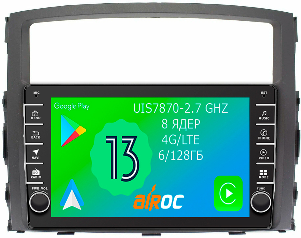 Магнитола для Mitsubishi Pajero 4 2006-2022 - Airoc AB-2603 (кнопки и крутилки), Android 13, TS20, 6/128Гб, SIM-слот, CarPlay