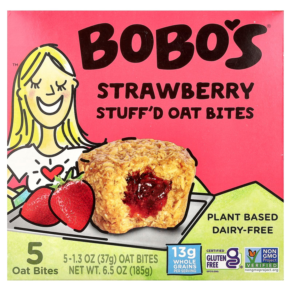 Bobo's Oat Bars, Овсяные кусочки с начинкой, клубника, 5 кусочков, по 37 г (1,3 унции)