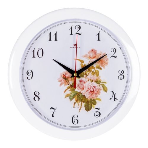 Часы настенные РУБИН  2323-105  круг d=23см, корпус белый  "Розы"