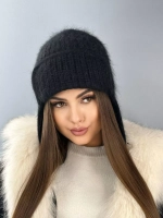 шапка ушанка вязаная зимняя ангора пушистая