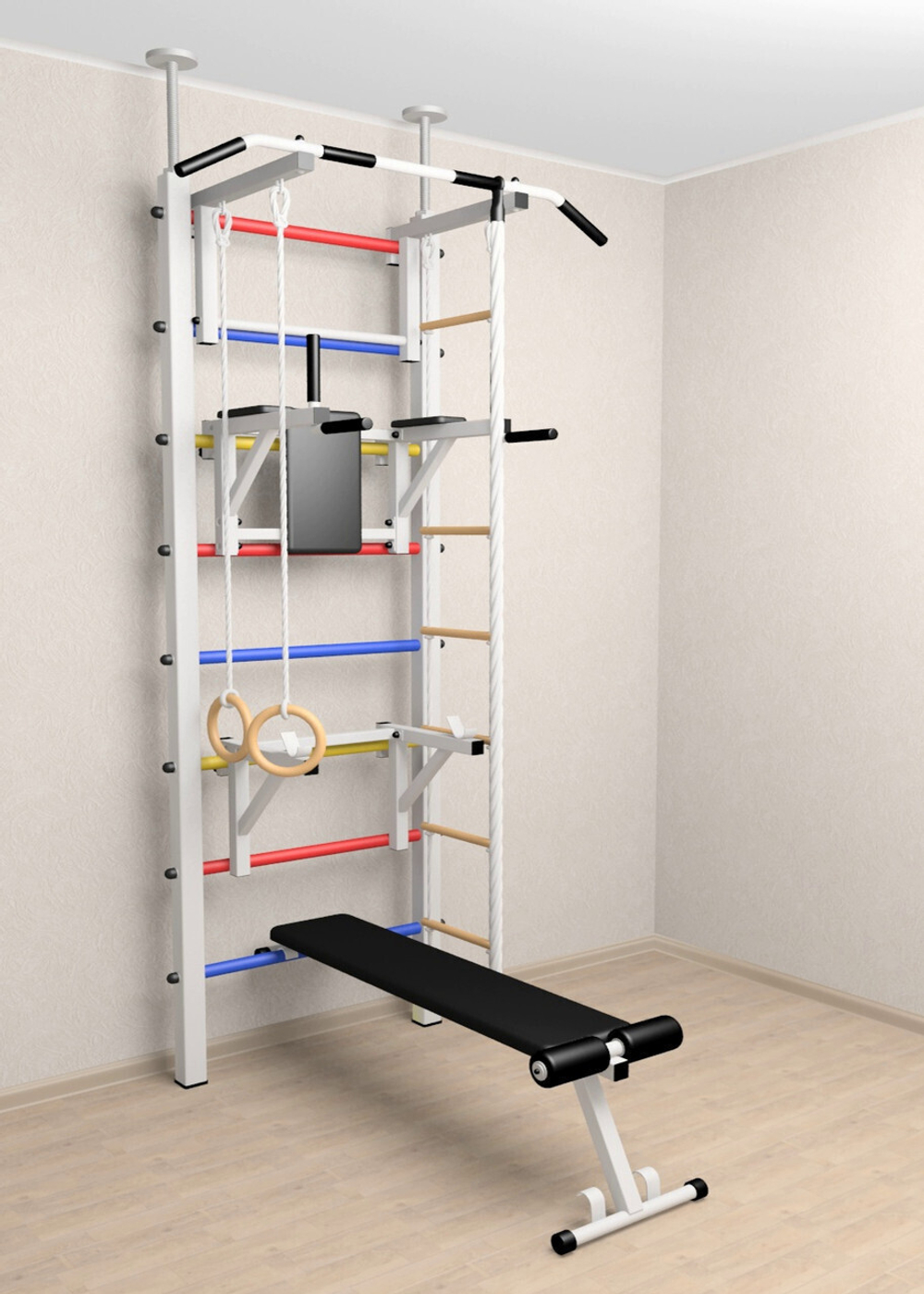 Шведская стенка Sv Sport враспор (Турник стандарт/Брусья/Стойка/Скамья/Канат/Кольца/Лестница)