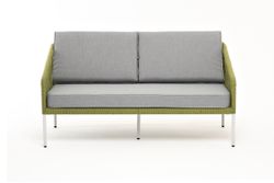 "Канны" диван 2-местный плетеный из роупа, каркас алюминий светло-серый (RAL7035) муар, роуп салатовый меланж круглый, ткань светло-серая