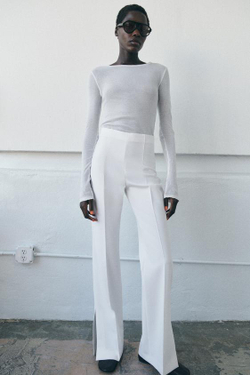 ZARA РАСКЛЕШЕННЫЕ БРЮКИ С РАЗРЕЗАМИ ZW COLLECTION, БЕЛЫЙ