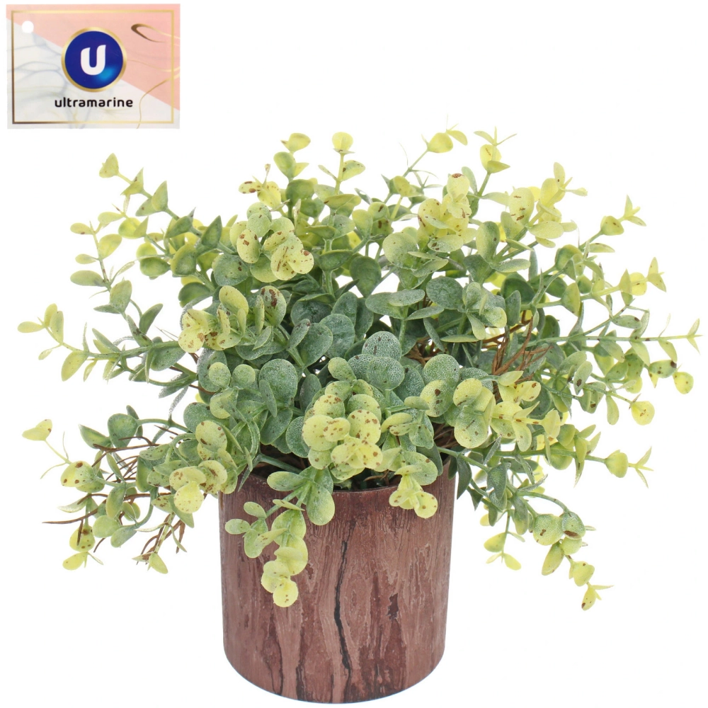 Цветок искусственный в горшке «Эвкалипт» 16см темная трава