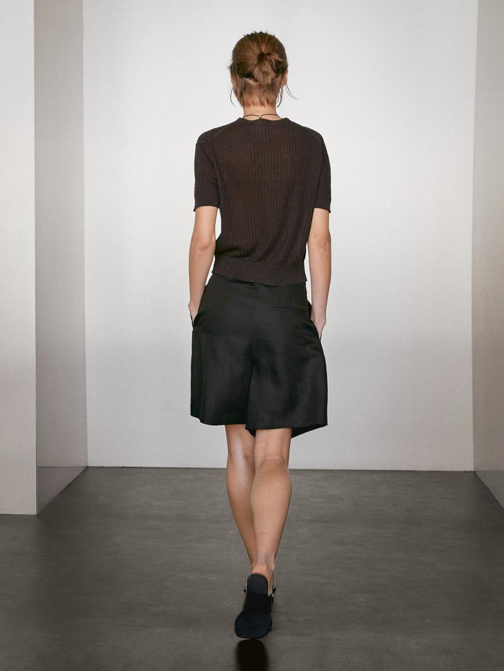 Massimo Dutti Кардиган из 100% льна с короткими рукавами, коричневый