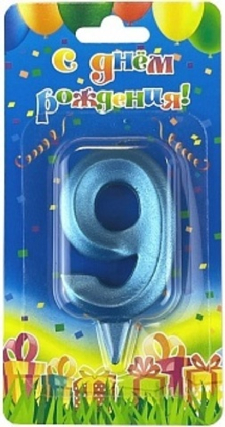 Свеча Цифра 9 Грани Синяя бирюза 7 см.