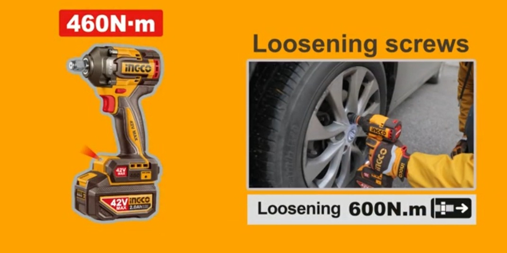 Аккумуляторный бесщёточный ударный гайковёрт INGCO CIWLI42461 INDUSTRIAL 42 В 1/2" 460 Нм