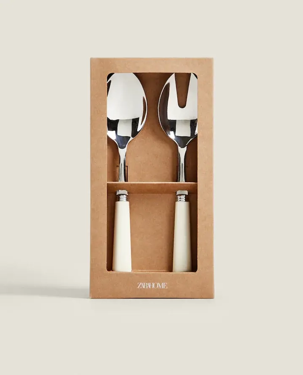 ZARA HOME СЕРВИРОВОЧНЫЙ НАБОР ДЛЯ САЛАТА ИЗ НЕРЖАВЕЮЩЕЙ СТАЛИ (НАБОР ИЗ 2 ПРЕДМЕТОВ), КРЕМОВЫЙ