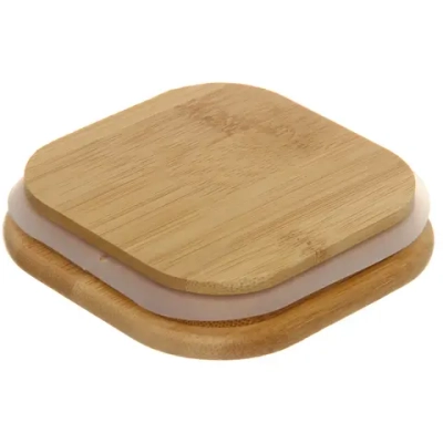 Банка для продуктов стеклянная 600мл «Хай-Тек» с бамбуковой крышкой, квадратная 10*10см