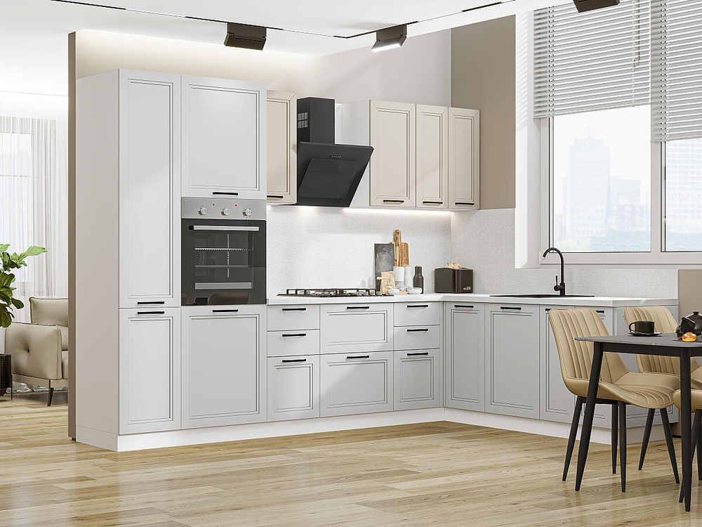 Угловая модульная кухня Нео-03 Cream Silk/Grey Silk - Белый 2140*3000/2100*600