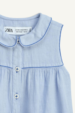 ZARA ЛЬНЯНОЕ ПЛАТЬЕ, ПАСТЕЛЬНО-ГОЛУБОЙ